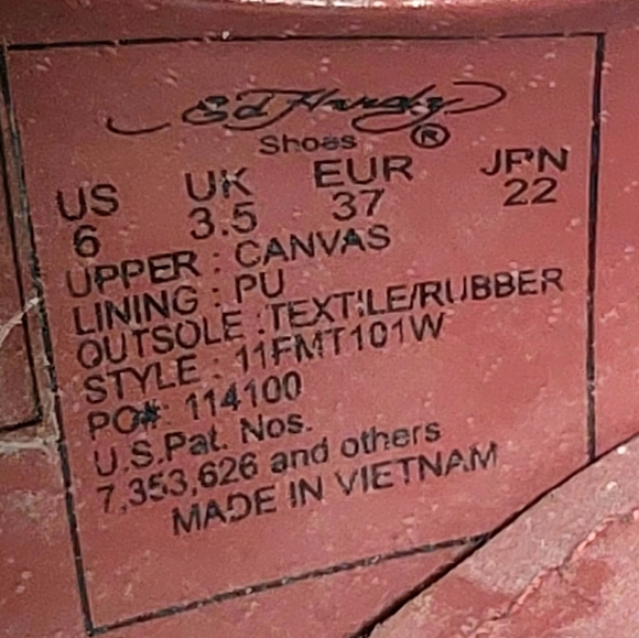 Ed Hardy Vintage Ink Love Kills Slowly Black Canvas Pump Stiletto Heel Size 6 - Picture 8 of 8